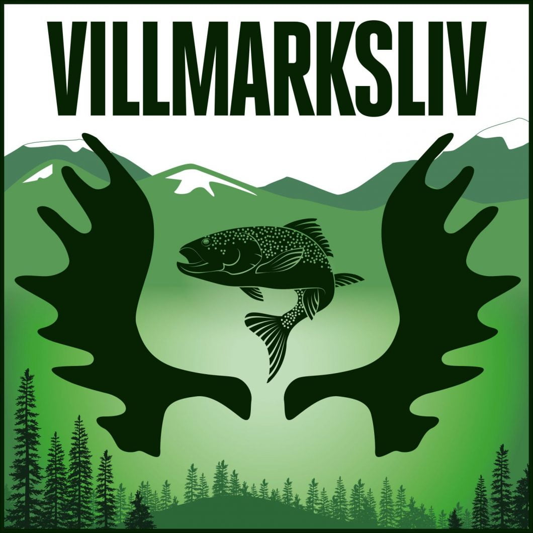 Logoen til Podkasten Villmarksliv. Ørret og gevir.